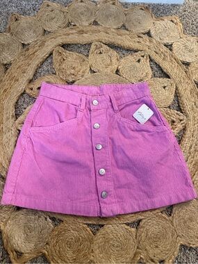 Free People Pink Corduroy Button-Front Mini Skirt